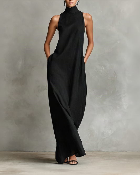 Soline | Abito Maxi Nero Lungo con Bottoni
